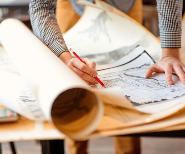 Projecting,With,Pencil,On,The,Big,Urban,Drawings.,Town,Planning